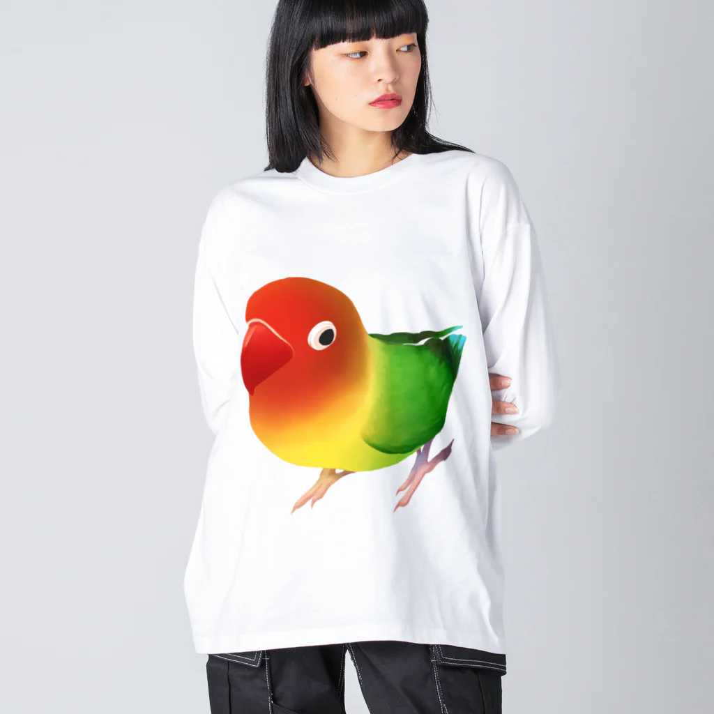 まめるりはことりのボタンインコ　おすましルリゴシボタンインコ【まめるりはことり】 ビッグシルエットロングスリーブTシャツ