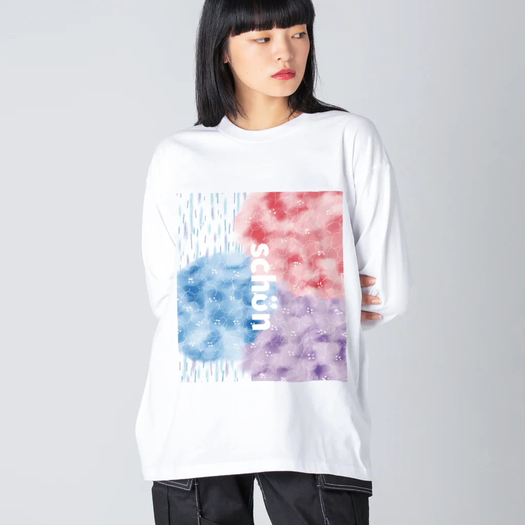 schonの紫陽花と雨 ビッグシルエットロングスリーブTシャツ