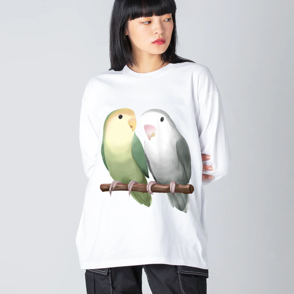 まめるりはことりのコザクラインコ　モーブとオリーブ【まめるりはことり】 ビッグシルエットロングスリーブTシャツ