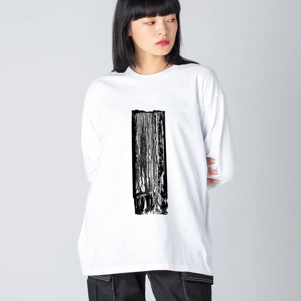 Ovalandの黒アート・塗装ひび割れ抽象画 ビッグシルエットロングスリーブTシャツ