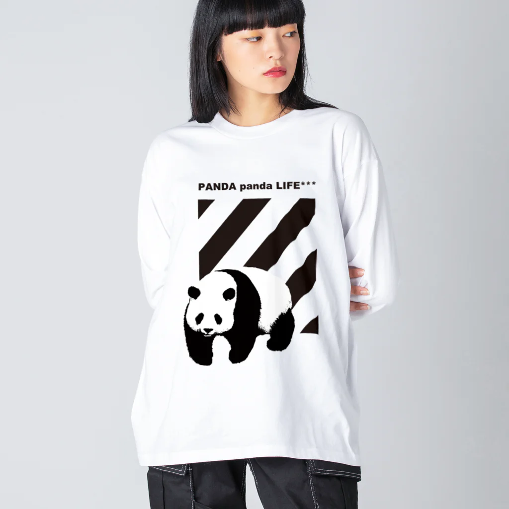 PANDA panda LIFE***の飛び出すパンダ　ストライプ ビッグシルエットロングスリーブTシャツ