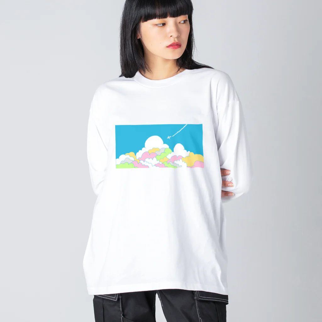 のぐちさきの入道雲とひこうき雲 ビッグシルエットロングスリーブTシャツ