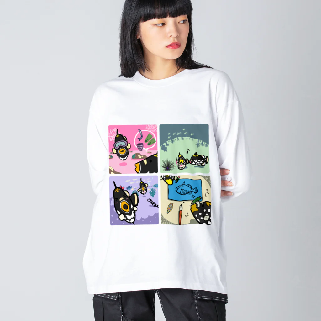 mami-skのお魚グッズ屋〜SUZURI店〜のモンちゃんの楽しそうな日常 Big Long Sleeve T-Shirt