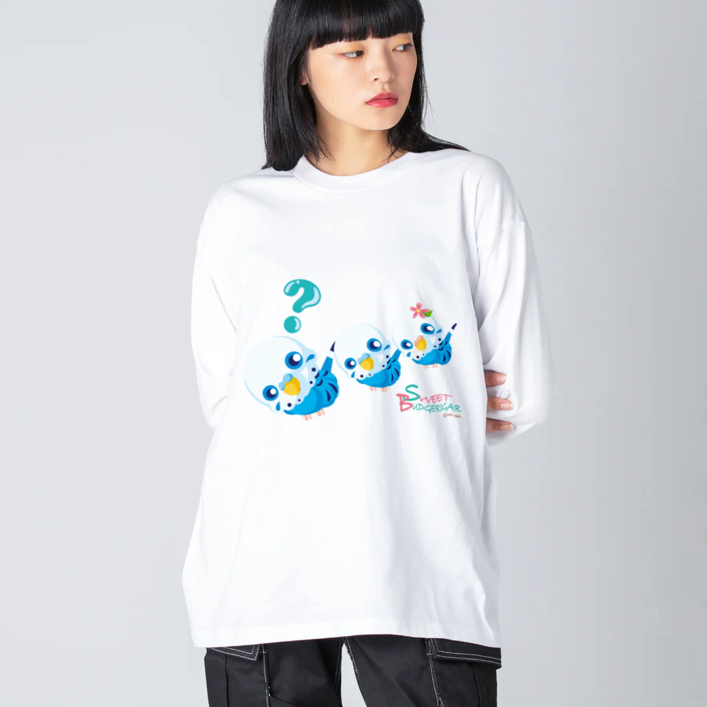 ma-sa's LaboratoryのSweet Budgerigar／？（ハテナ） ビッグシルエットロングスリーブTシャツ