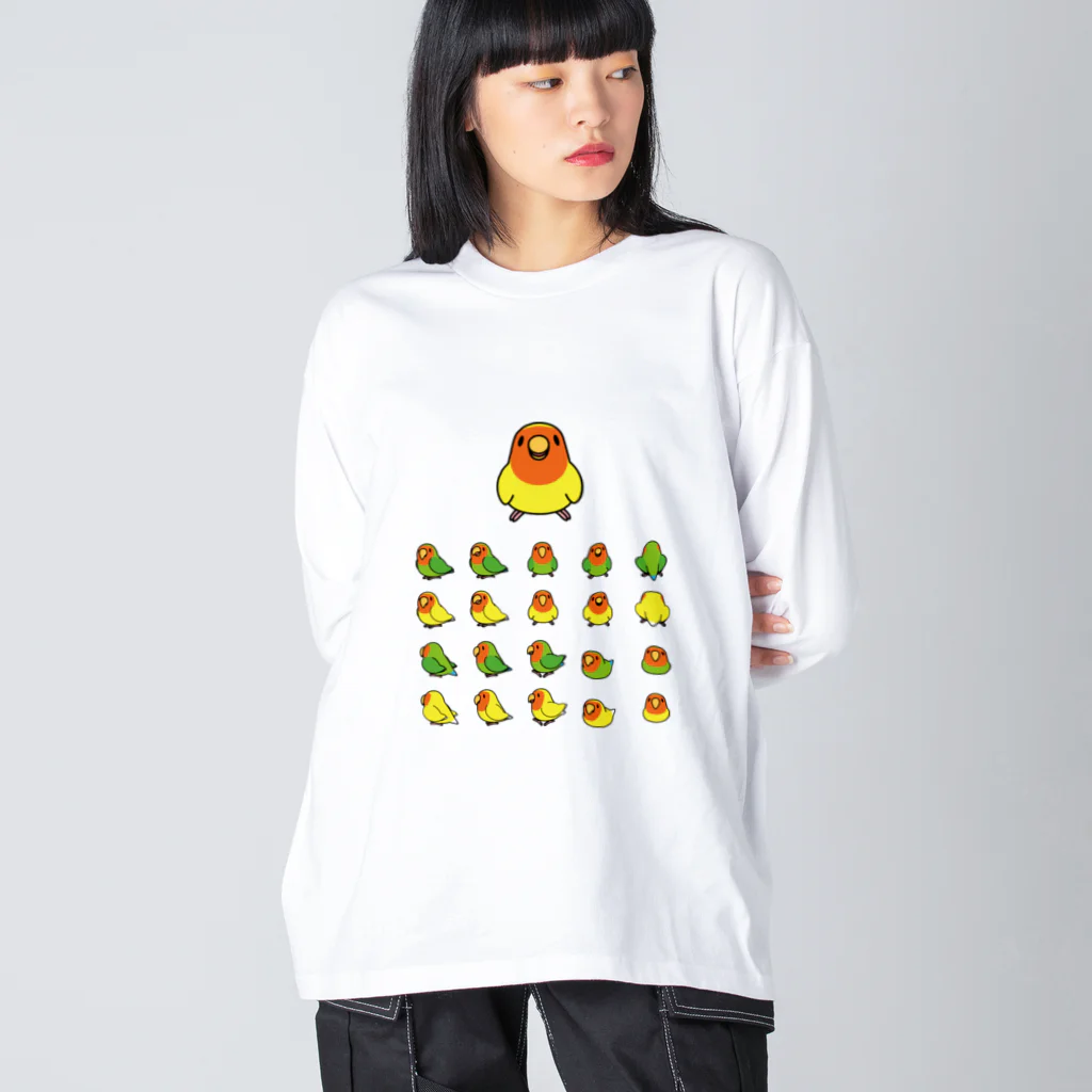 まめるりはことりの整列コザクラインコ隊【まめるりはことり】 ビッグシルエットロングスリーブTシャツ