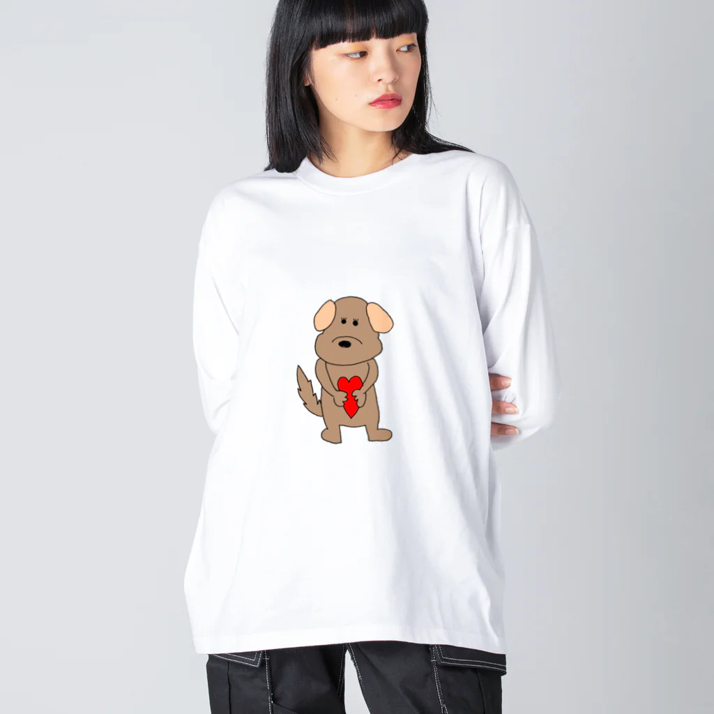memeeeeの茶色い犬 루즈핏 롱 슬리브 티셔츠