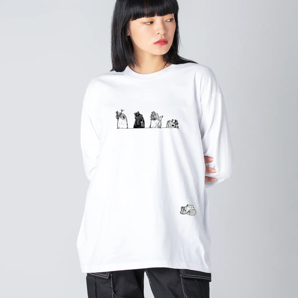 mami-skのお魚グッズ屋〜SUZURI店〜のコケギンポ5兄弟(白黒) ビッグシルエットロングスリーブTシャツ