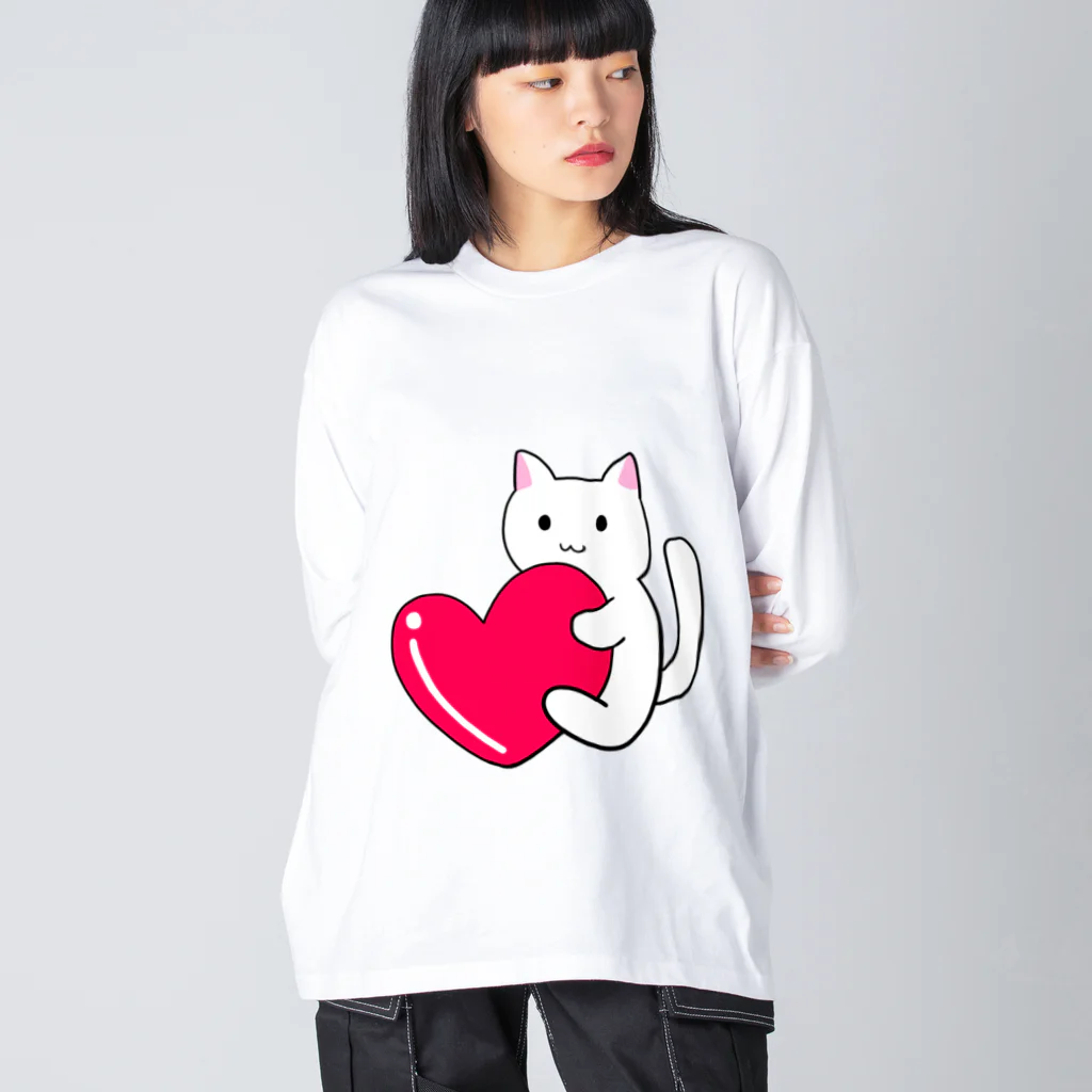 桃星雲 〜小桜みみなのお店〜のハートにつかまる猫 ビッグシルエットロングスリーブTシャツ