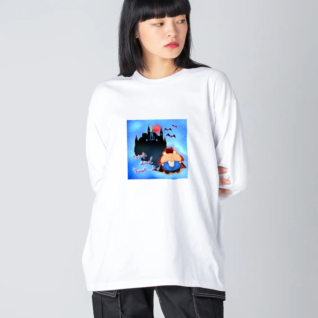 どるちぇ＊うさぎの《ハロウィン》01＊ヴァンパイべあ＊青背景 ビッグシルエットロングスリーブTシャツ