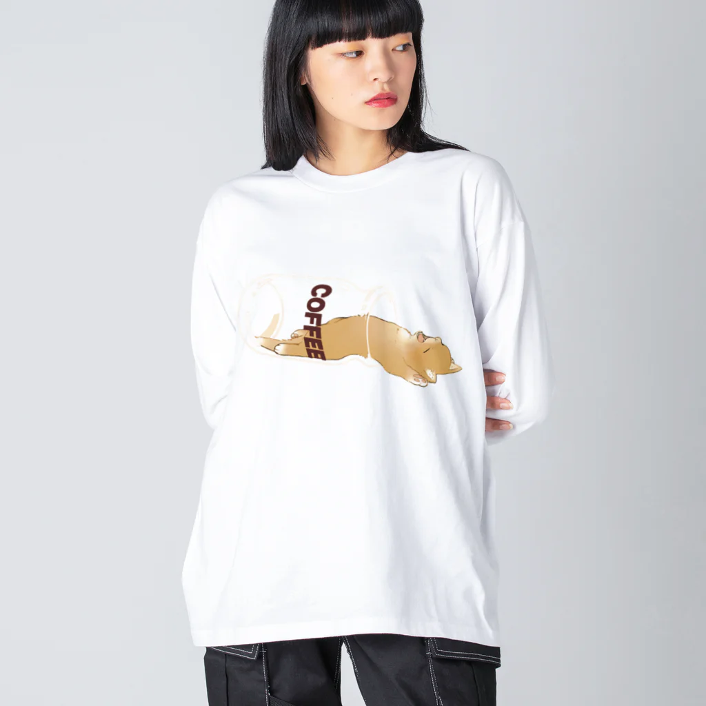 suzurlの猫は液体ーMilk coffeeー ビッグシルエットロングスリーブTシャツ