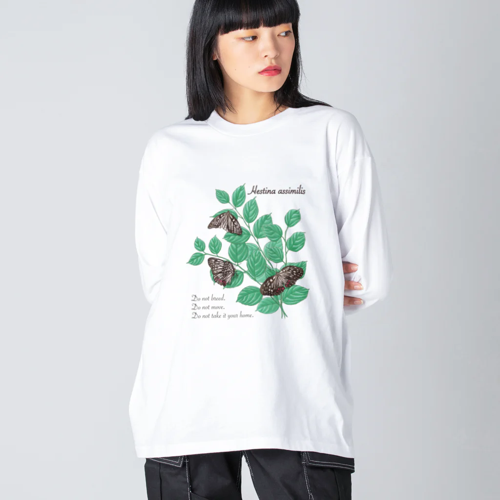kitaooji shop SUZURI店のアカボシゴマダラとエノキ ビッグシルエットロングスリーブTシャツ