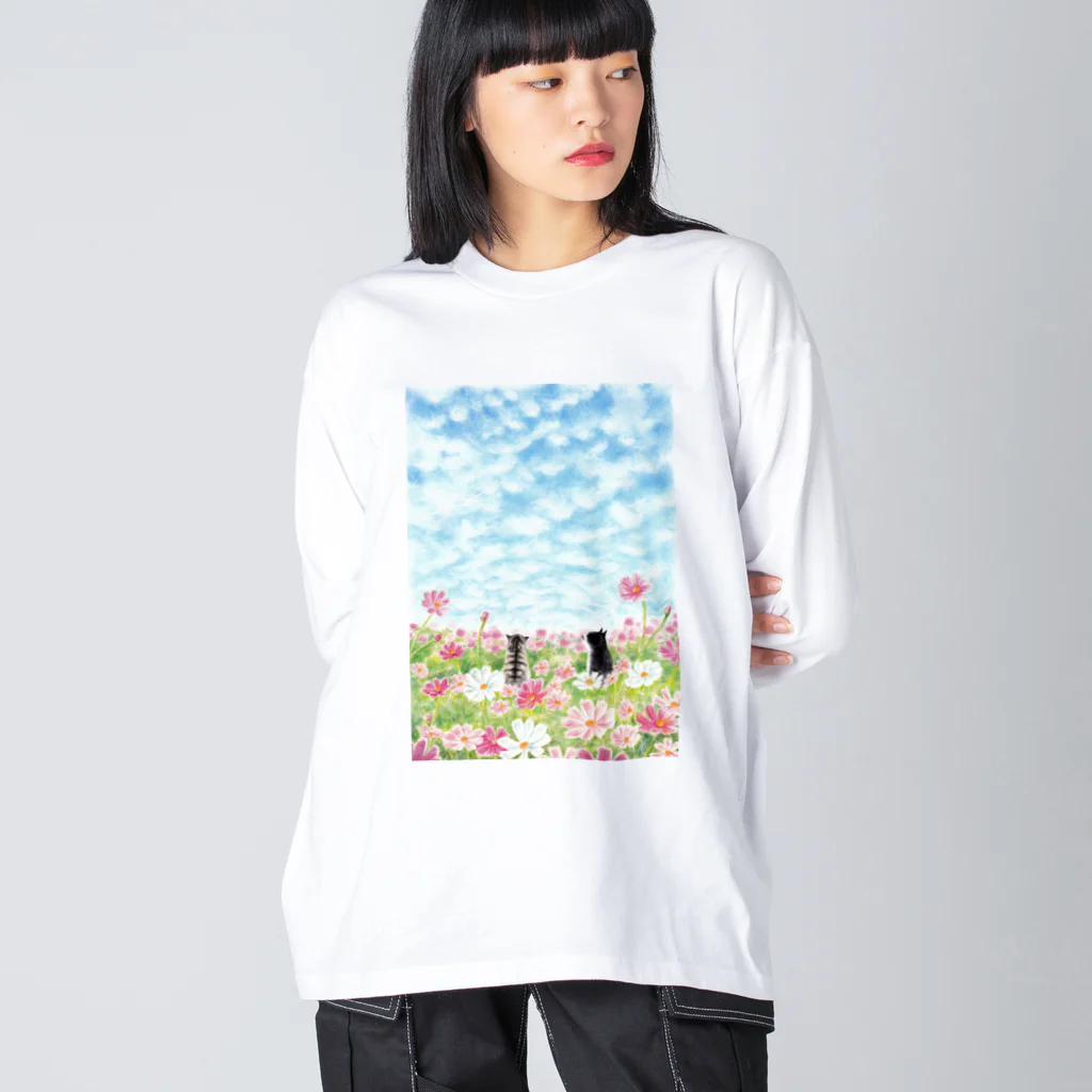 Ａｔｅｌｉｅｒ　Ｈｅｕｒｅｕｘのコスモス畑のトロとクロ Big Long Sleeve T-Shirt