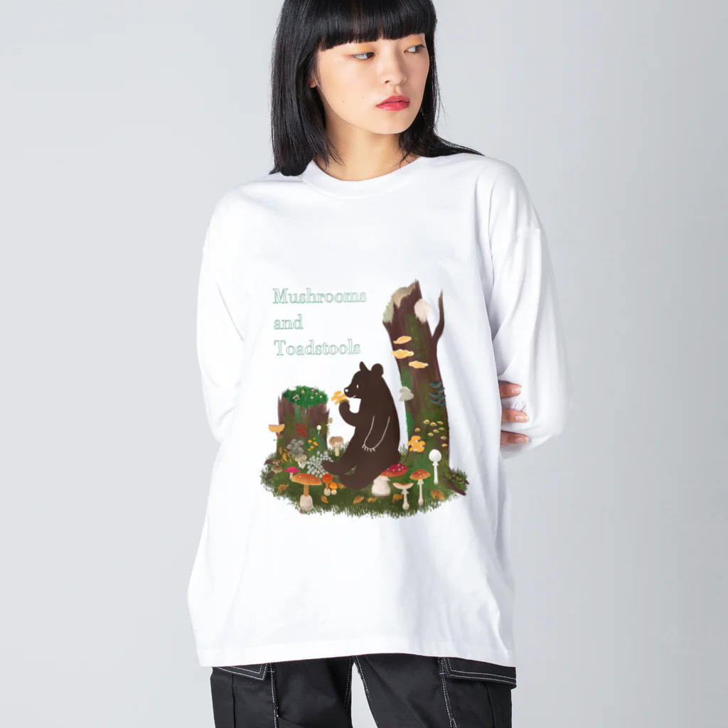 Cafe de Foretのきのことクマ ビッグシルエットロングスリーブTシャツ