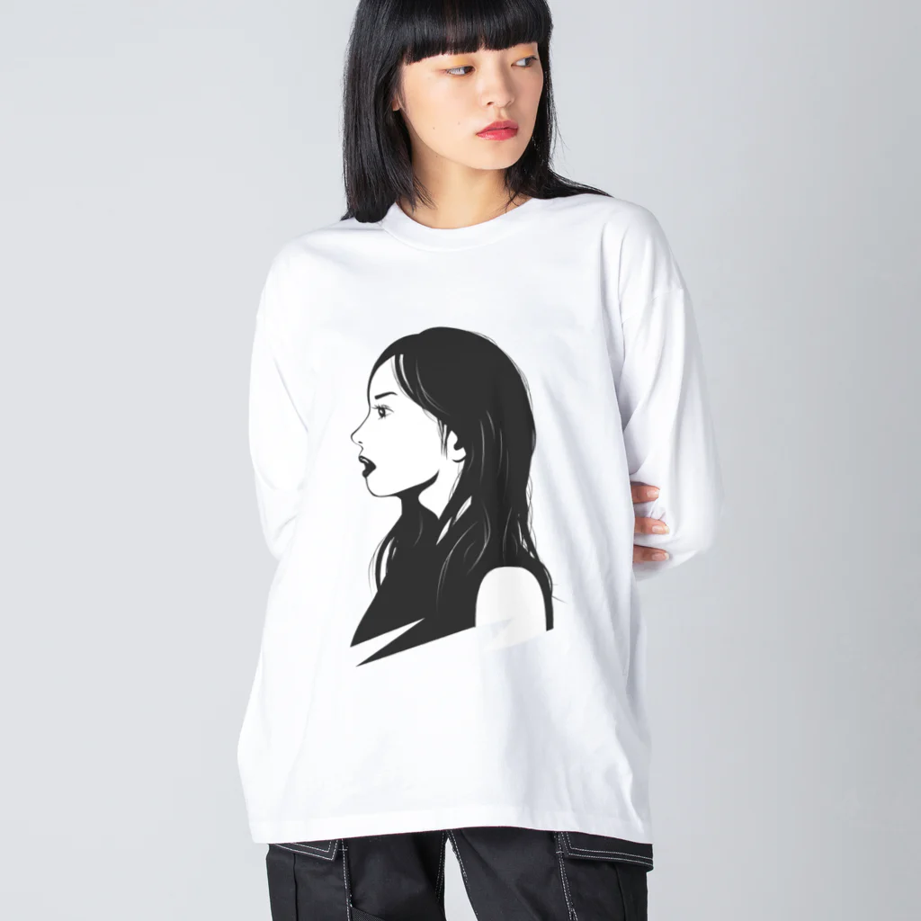 R-design STOREのクールな女性の横顔 Big Long Sleeve T-Shirt