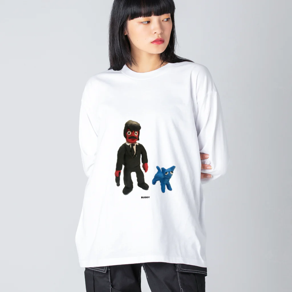 リーゼントと青い猫のBUDDY ビッグシルエットロングスリーブTシャツ