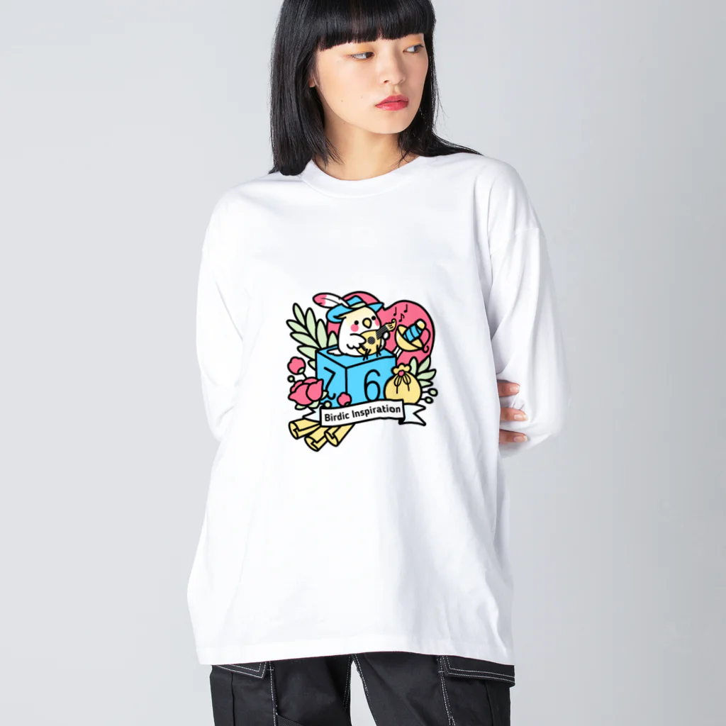 Cody the LovebirdのChubby Bird オカメインコとマンドリン　Birdic Inspiration ビッグシルエットロングスリーブTシャツ