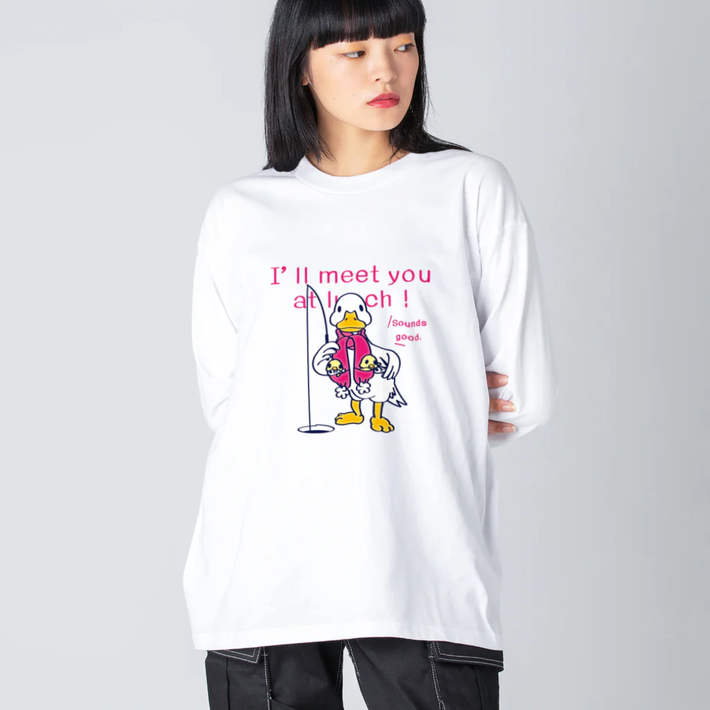 イラスト MONYAAT のCT76あひるのおひるさんのサカナ釣り ビッグシルエットロングスリーブTシャツ