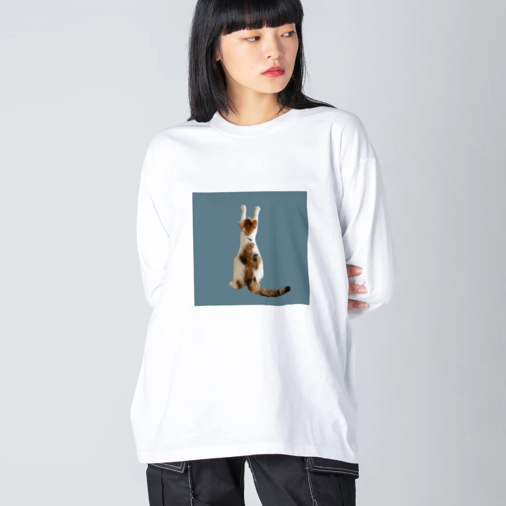 ニャーニャーとヤーヨのひっつかまる猫 (blue) / ニャーニャー ビッグシルエットロングスリーブTシャツ