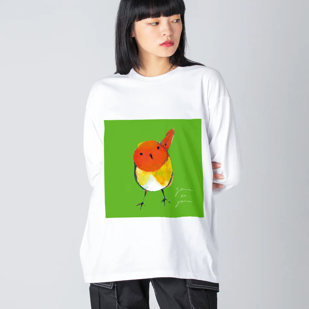 gama da gamaのこまどりと草色 ビッグシルエットロングスリーブTシャツ