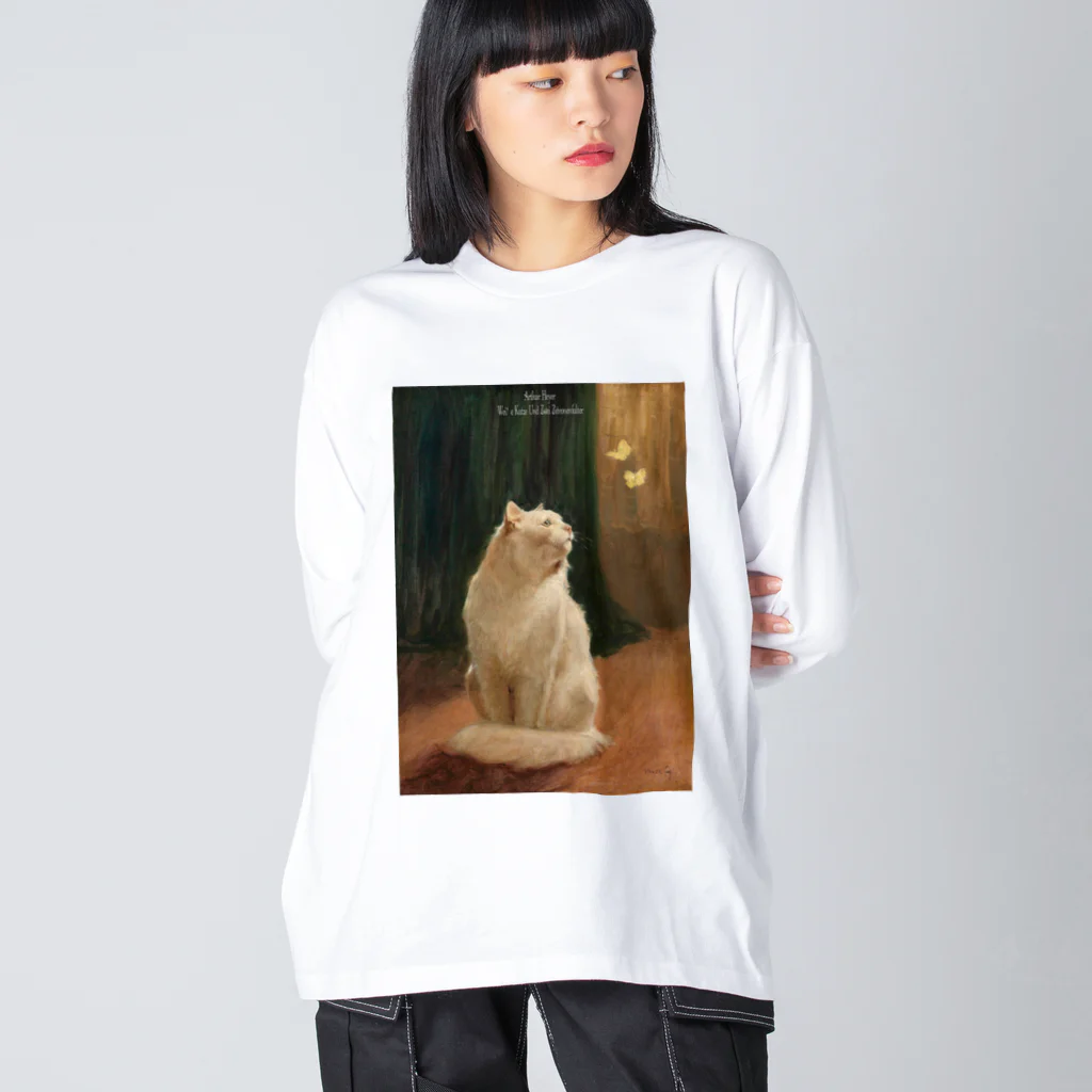 ゆーさんのアルトゥール・ヘイヤー　Weiße Katze Und Zwei Zitronenfalter ビッグシルエットロングスリーブTシャツ