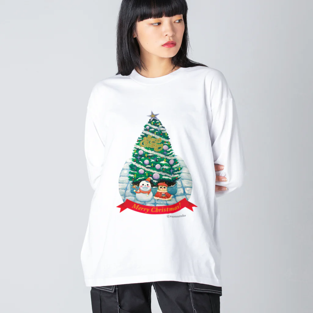 動物イラストレーター＆絵本作家 さささとこのお店のMerry Christmas！！ ビッグシルエットロングスリーブTシャツ