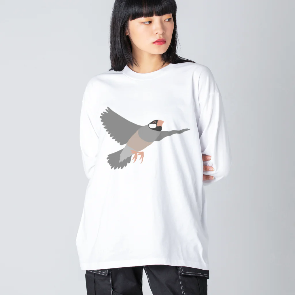 PiZakkuの空を飛ぶ文鳥　1 ビッグシルエットロングスリーブTシャツ