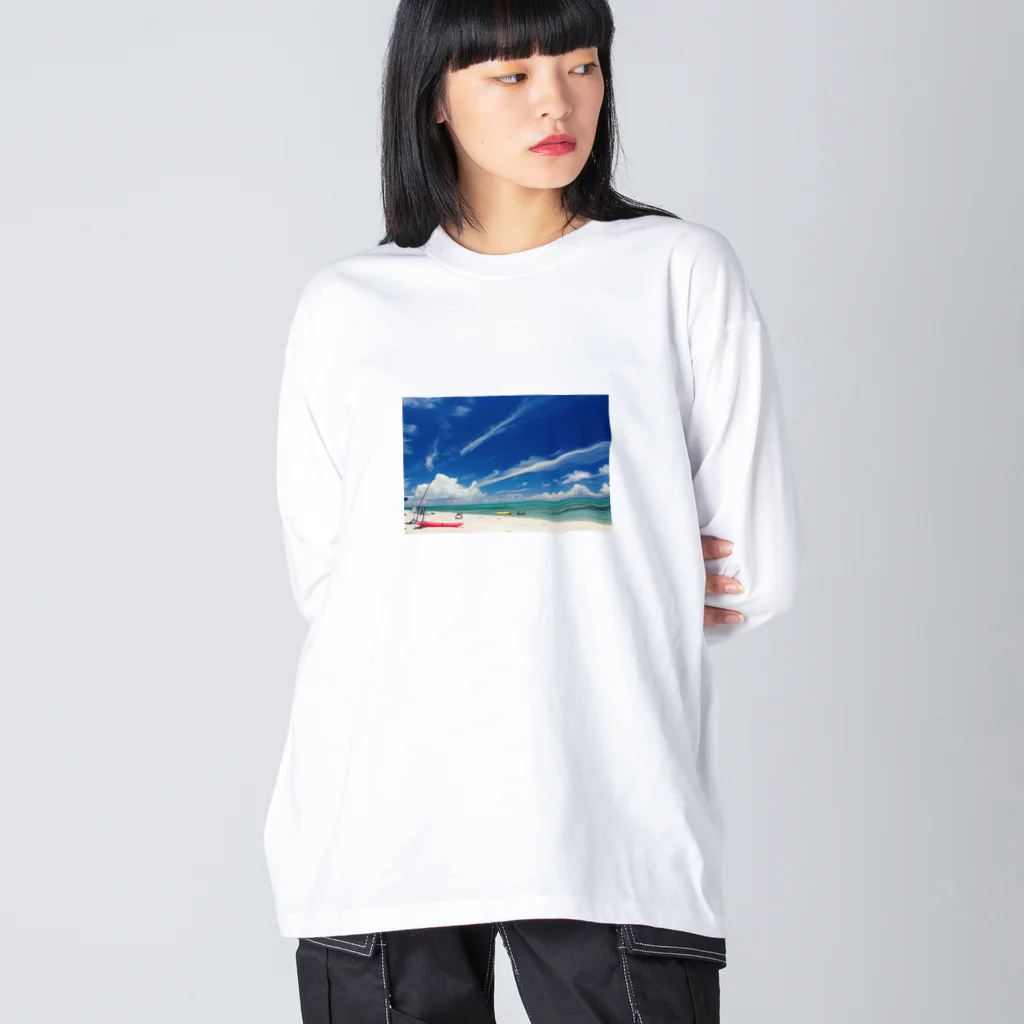 SAKURA スタイルの白い砂浜とビーチ ビッグシルエットロングスリーブTシャツ