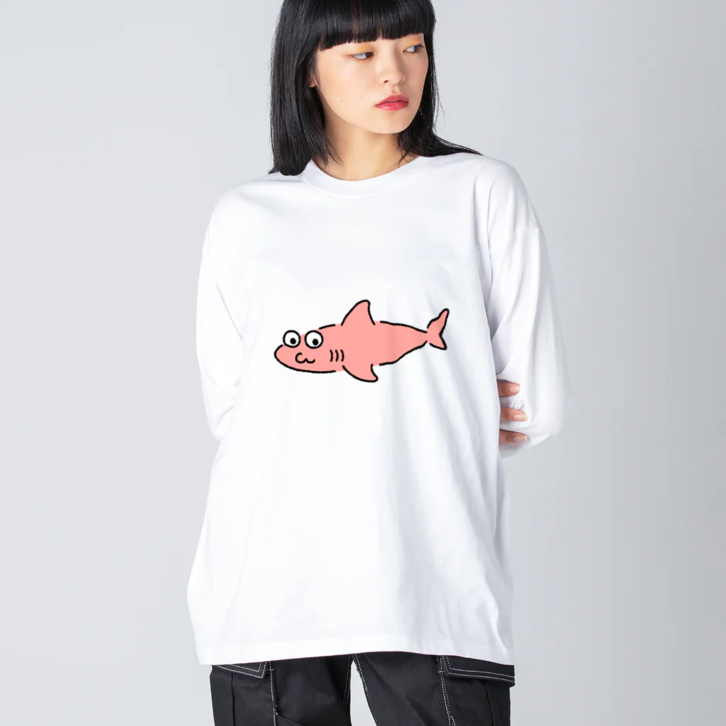 サメ わりとおもいのサメ？はピンク ビッグシルエットロングスリーブTシャツ