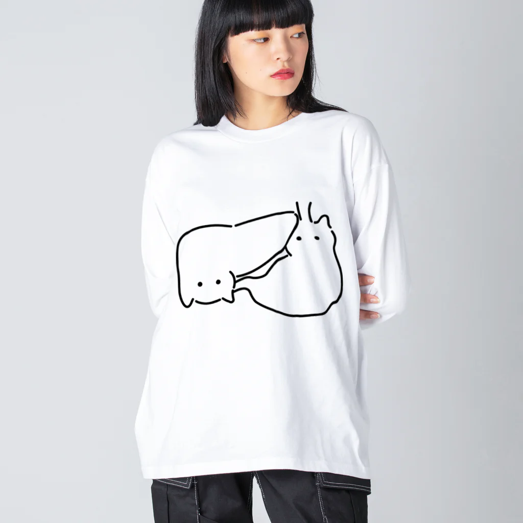 ねこやにわとりやの肝臓胃猫 ビッグシルエットロングスリーブTシャツ