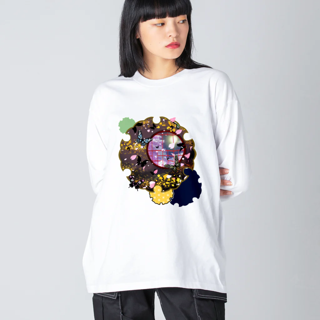 DSM/冴木みやこの雪輪に夜桜蝶 ビッグシルエットロングスリーブTシャツ