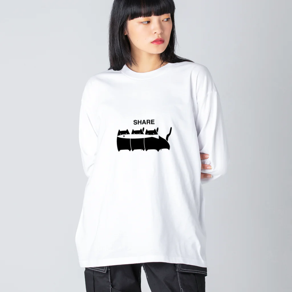 おひやのシェアぬこ黒 ビッグシルエットロングスリーブTシャツ