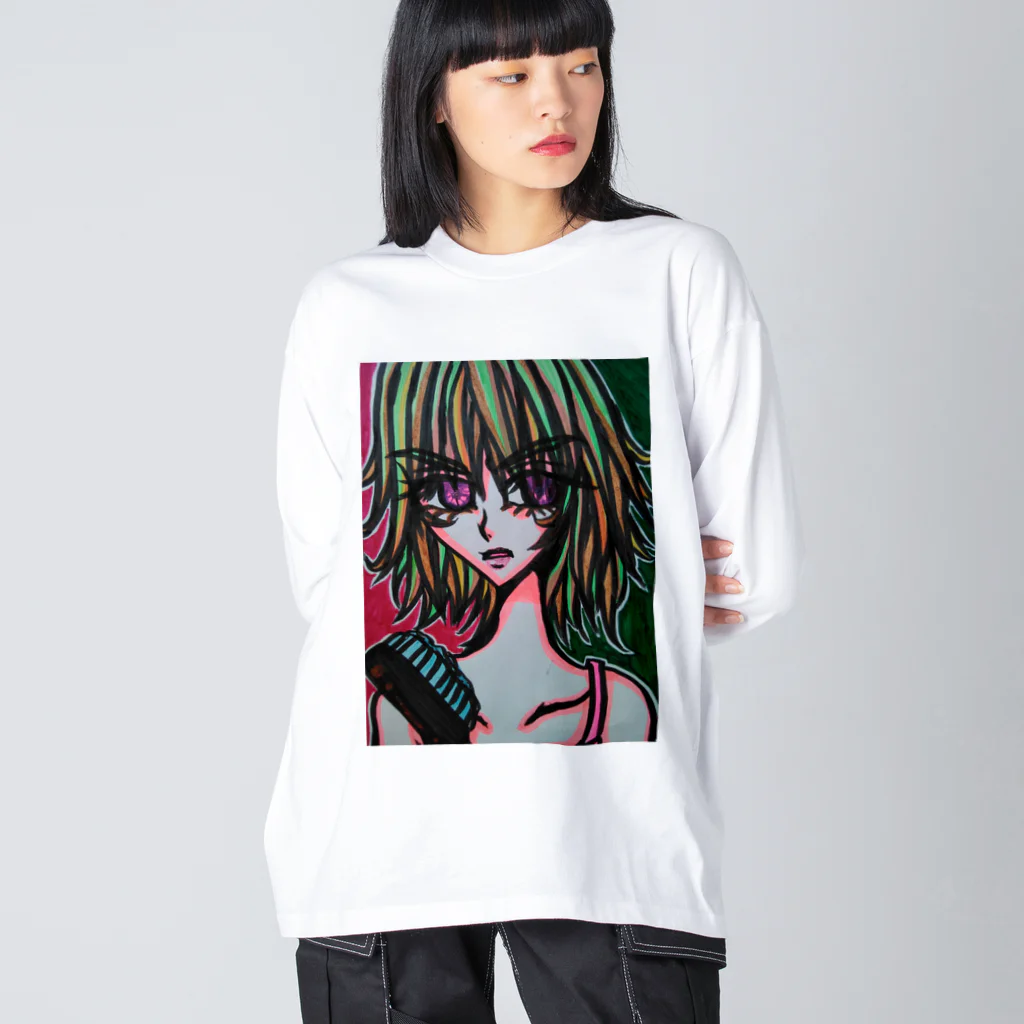 ねこの森でお散歩のハデな原色ガール Big Long Sleeve T-Shirt