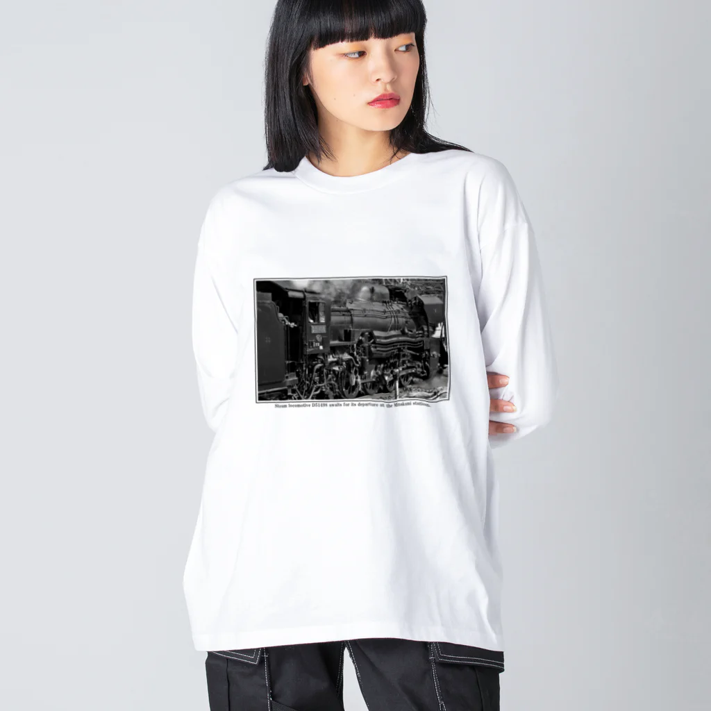 ヴィンテージ鉄道写真グッズの店の上越線 水上駅でスタンバイするSL D51498 (モノクロフォト) Big Long Sleeve T-Shirt