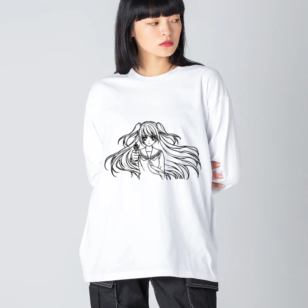 オペラの女子高生とリボルバー ビッグシルエットロングスリーブTシャツ