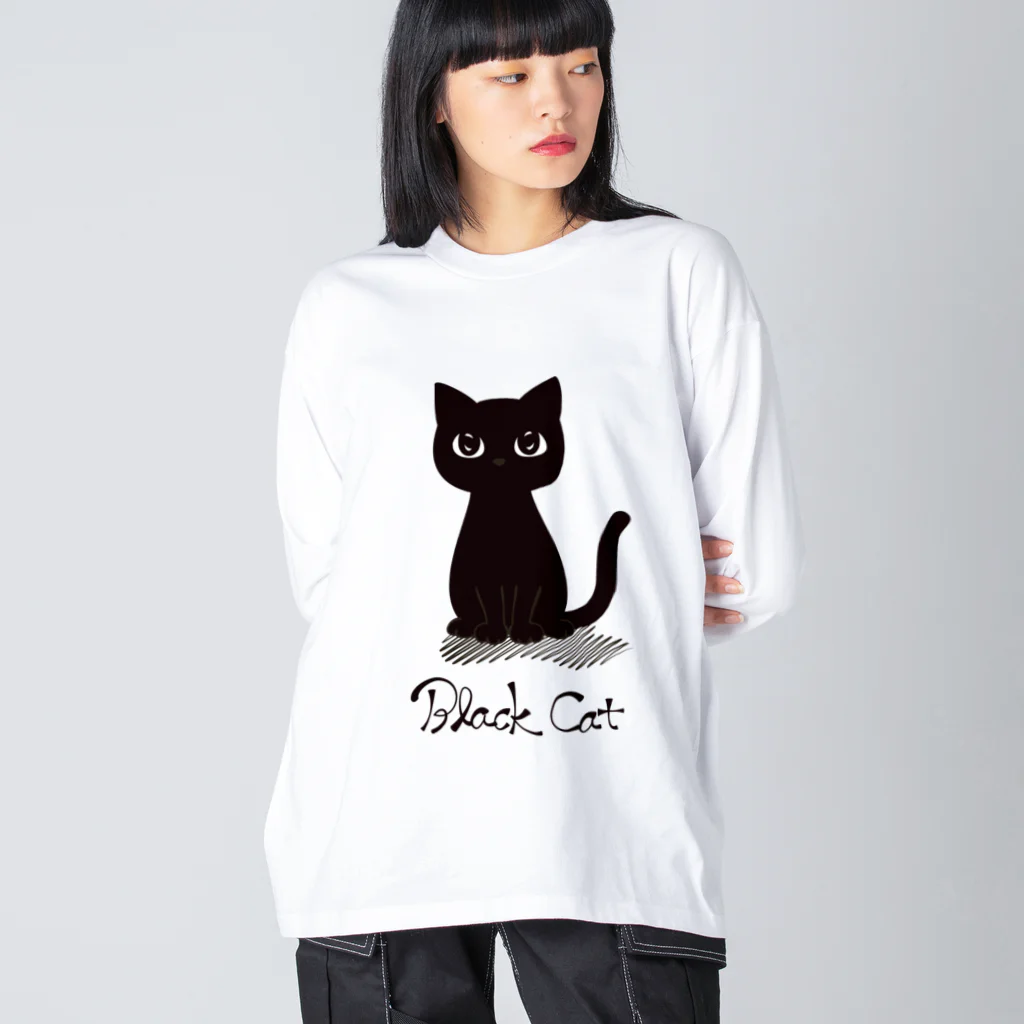 あずき缶の黒猫 ビッグシルエットロングスリーブTシャツ