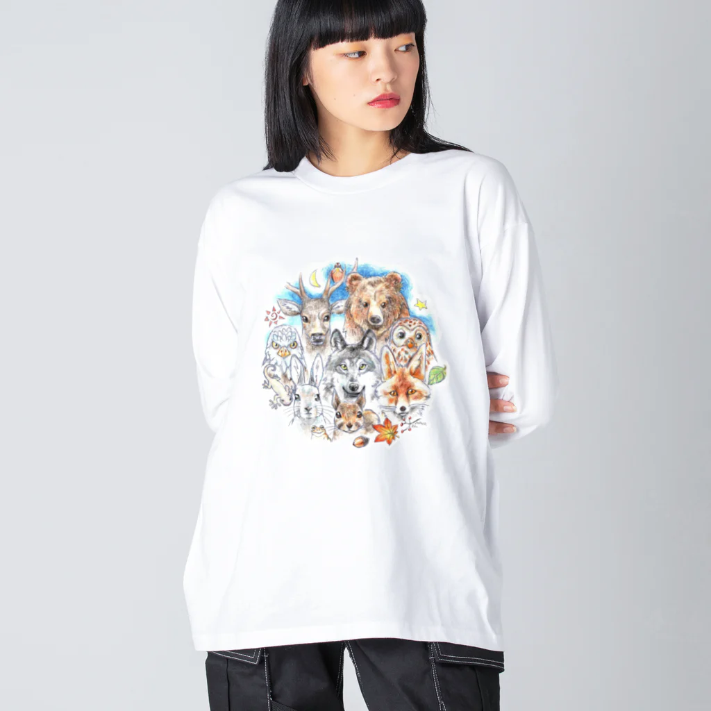 ＰＵＧＬＡＮＤの熊・鹿・フクロウ・オオカミ・キツネ・鷹・イモリ・うさぎ・リス・ジョウビタキ Big Long Sleeve T-Shirt