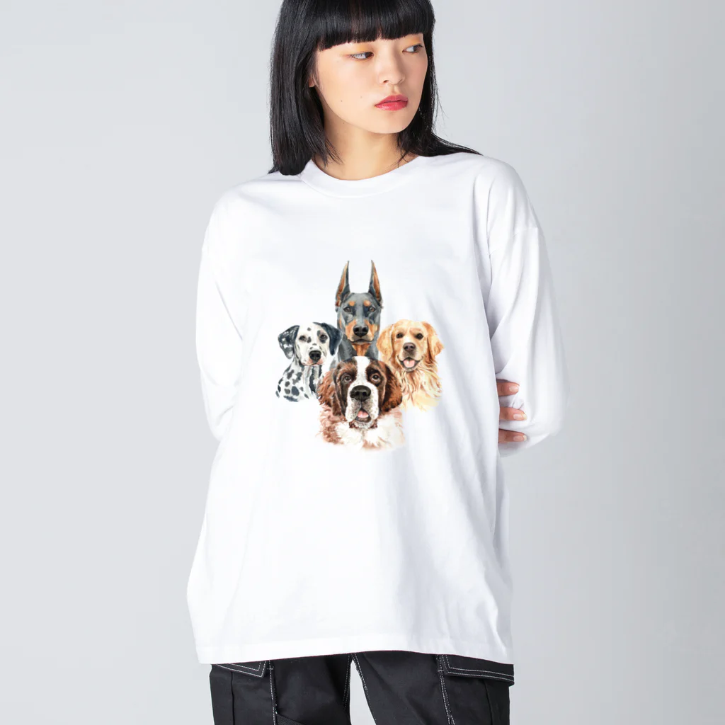 SANKAKU DESIGN STOREの賢くて優しい、大きい犬たち。 ビッグシルエットロングスリーブTシャツ