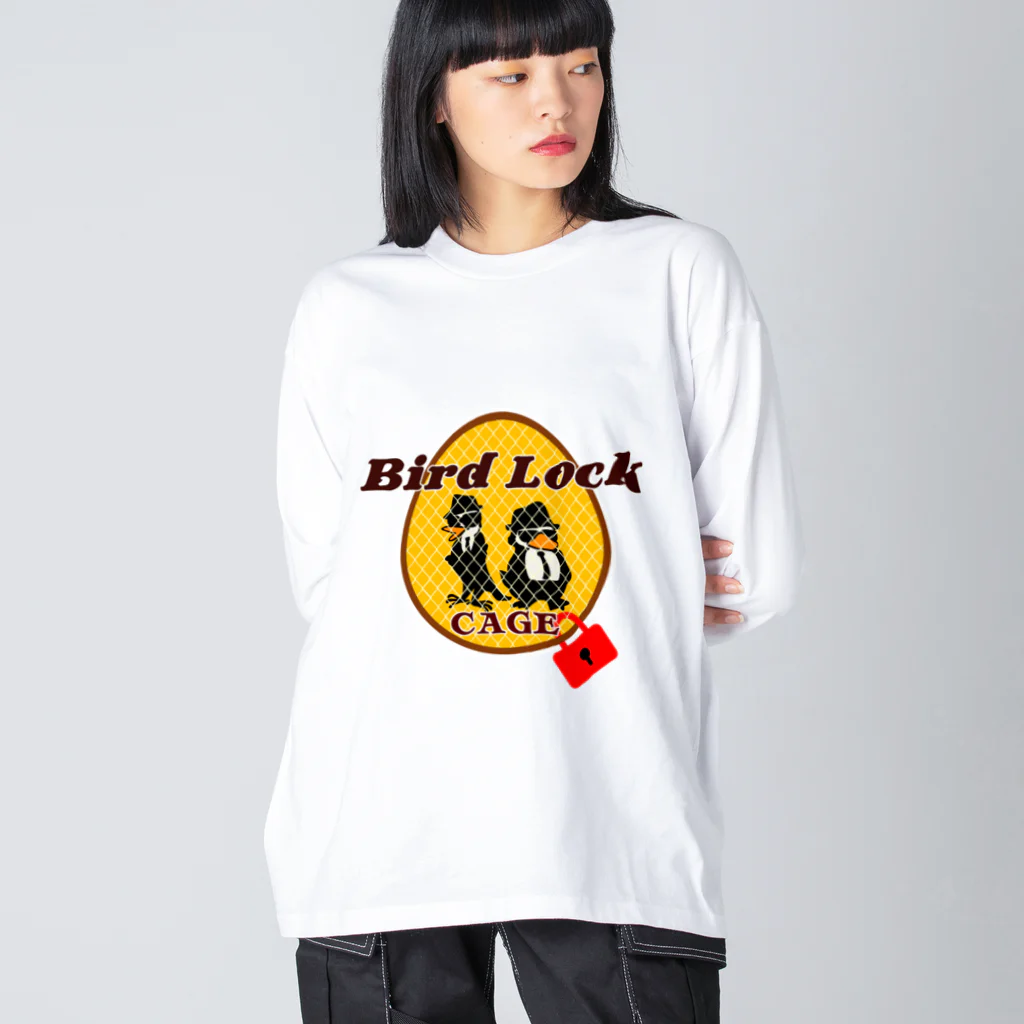 レコードの巣のBird Lock Cage 黄くちばし ビッグシルエットロングスリーブTシャツ