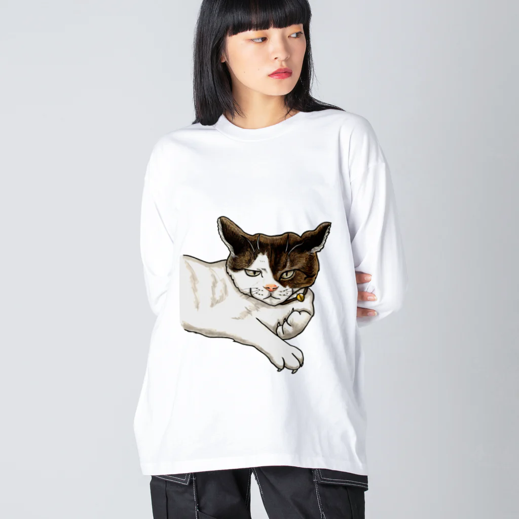 鼠の王国製作所の猫相の悪い猫がこちらをみている ビッグシルエットロングスリーブTシャツ