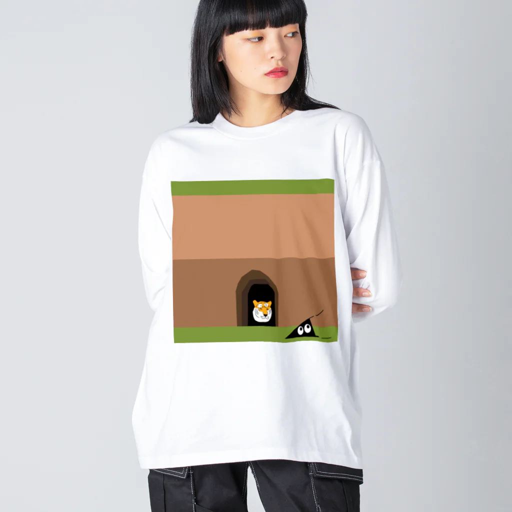 Danke Shoot Coffeeの虎穴に入るスリスリ君 ビッグシルエットロングスリーブTシャツ