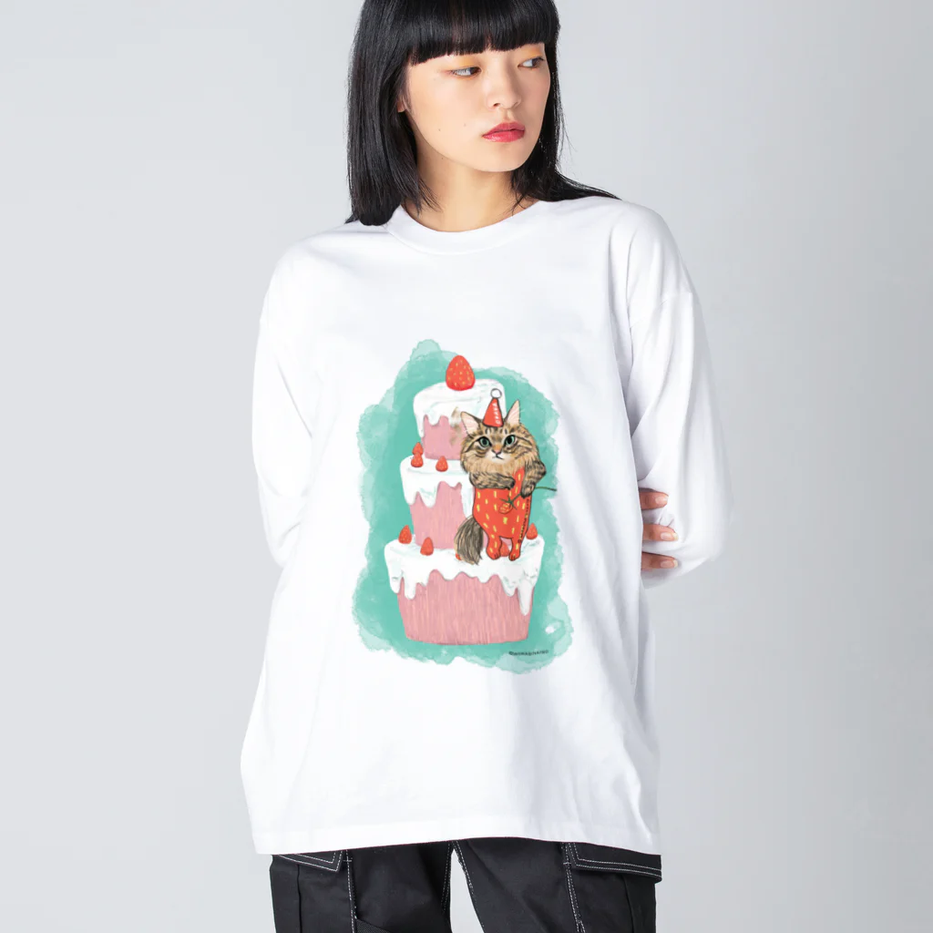 wokasinaiwoのヲカシなクリスマスケーキおかか ビッグシルエットロングスリーブTシャツ