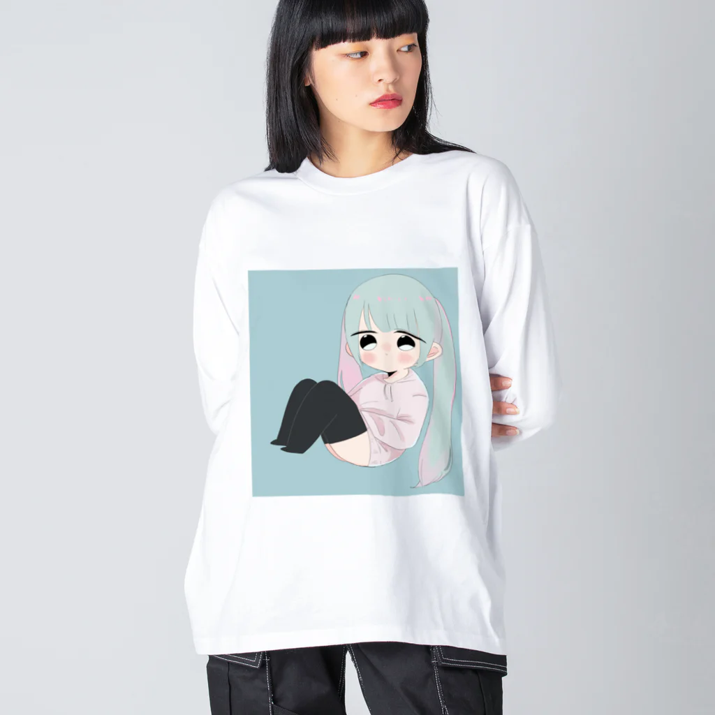 さくらのだぼだぼパーカーと黒ニーソの少女 ビッグシルエットロングスリーブTシャツ