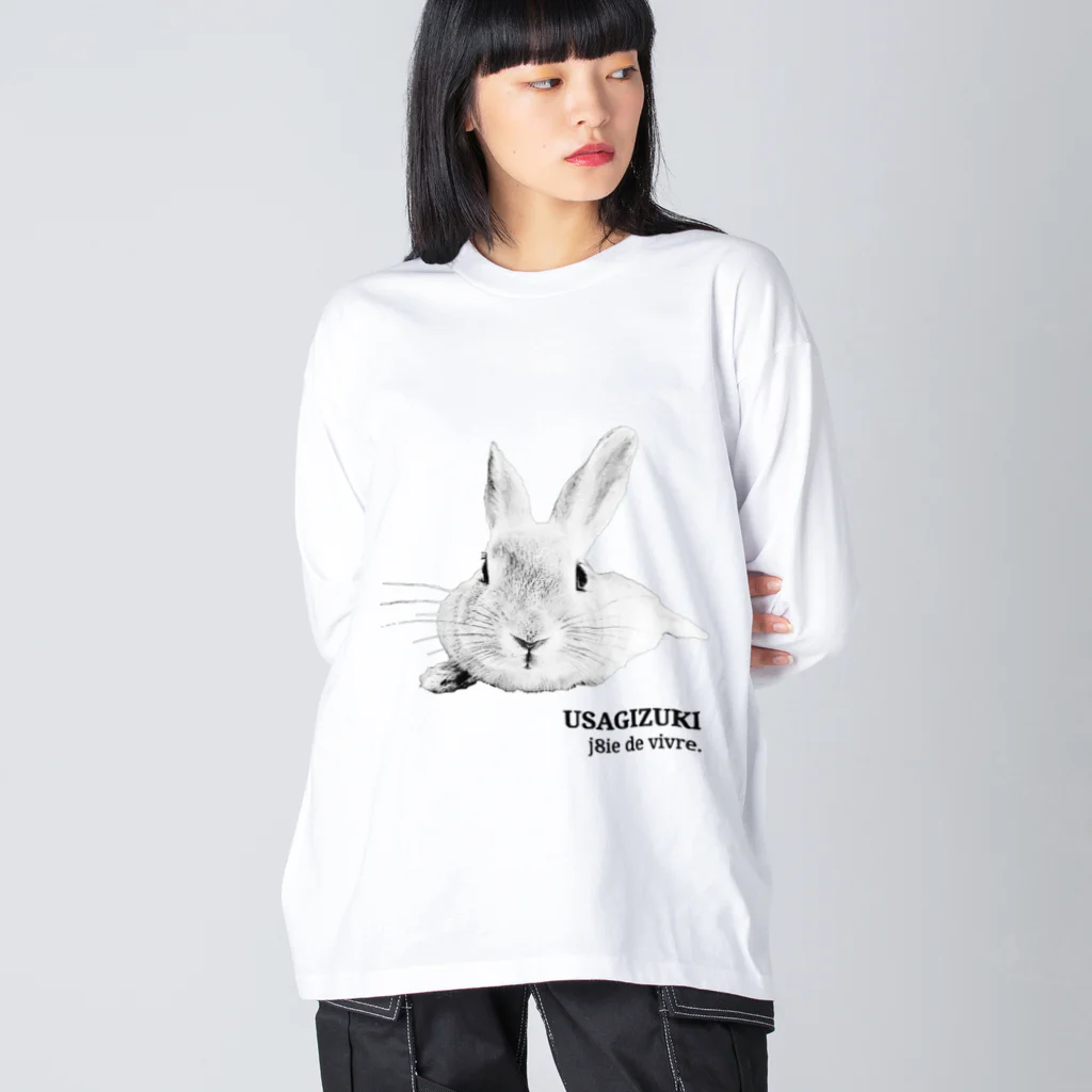 j8ie de vivre♪のうさぎの休憩　USAGIZUKI　モノクロ ビッグシルエットロングスリーブTシャツ