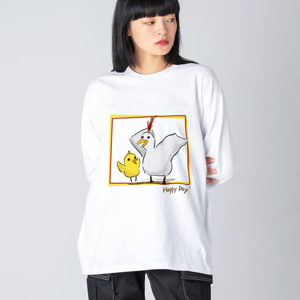 mizutama_のHappy Day!(にわとりとひよこ) Big Long Sleeve T-Shirt