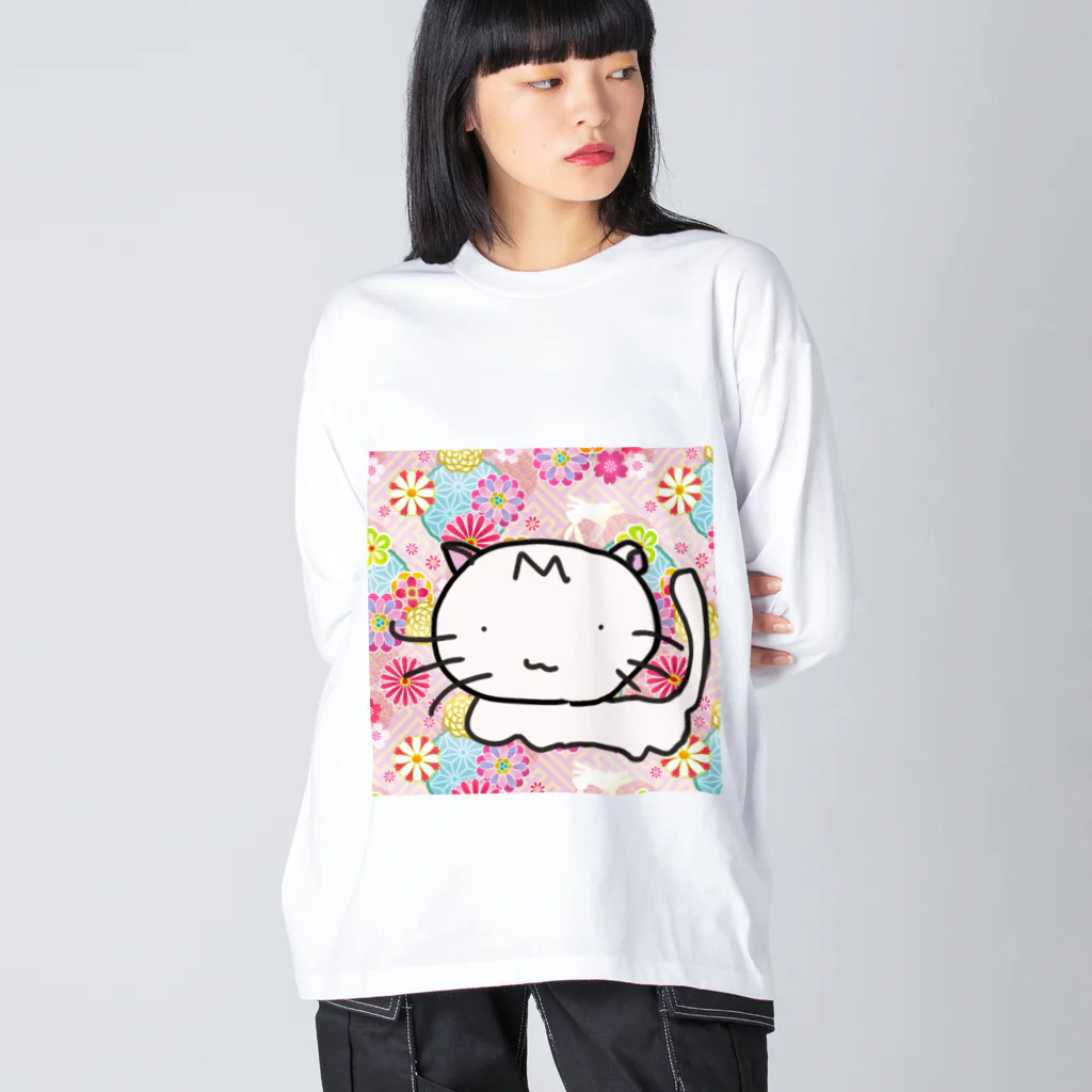 さくらんぼねこの白猫さん♥ ビッグシルエットロングスリーブTシャツ