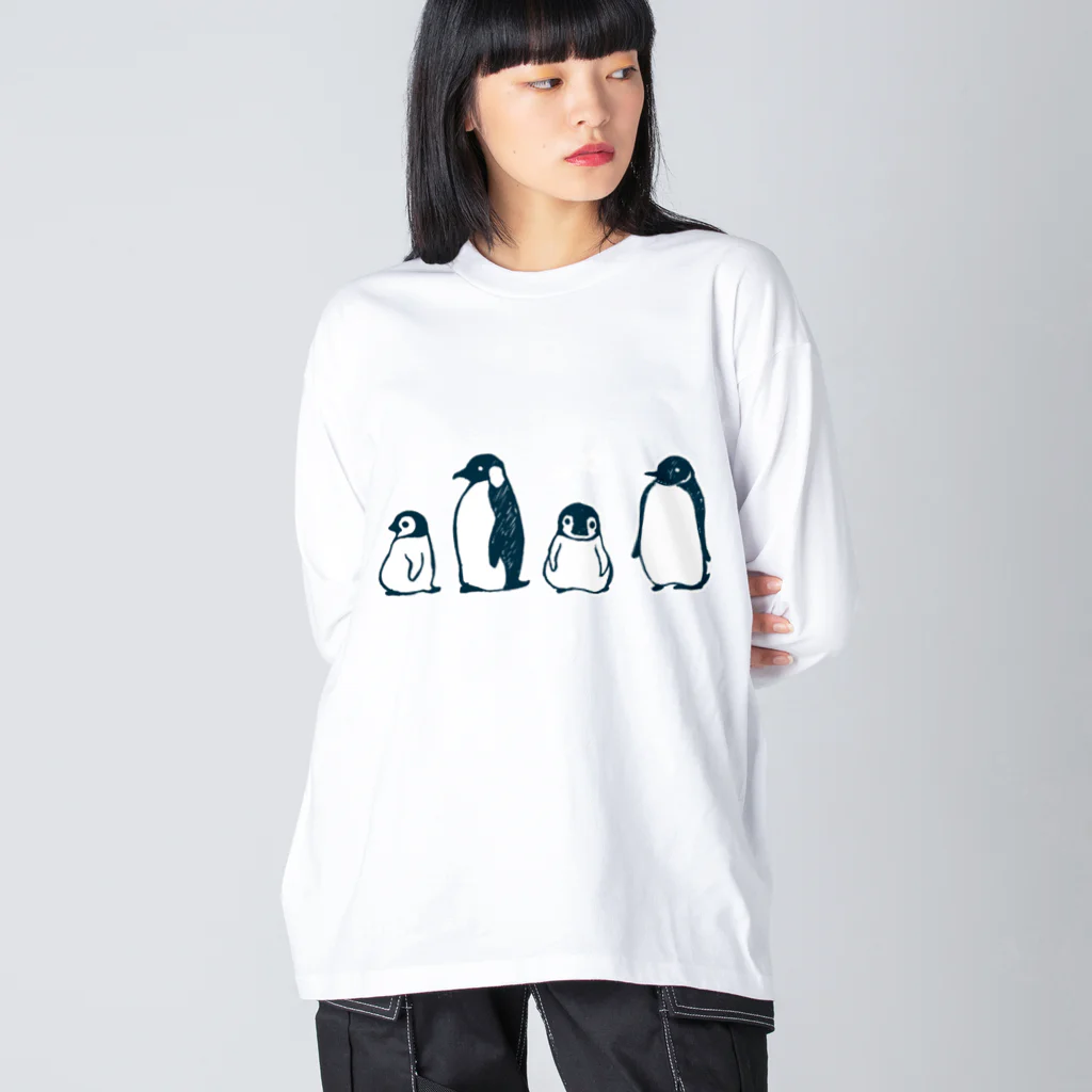 かわずやのぺんぎんのおやこ（線画） Big Long Sleeve T-Shirt