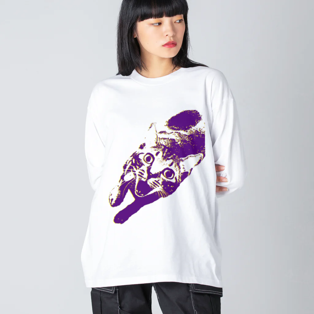 Beansショップの絶叫ねこ (3D風味、むらさきver) Big Long Sleeve T-Shirt