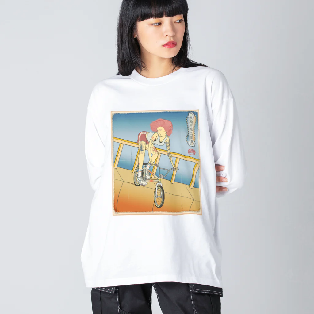 nidan-illustrationの"双輪車娘之圖會" 2-#1 ビッグシルエットロングスリーブTシャツ