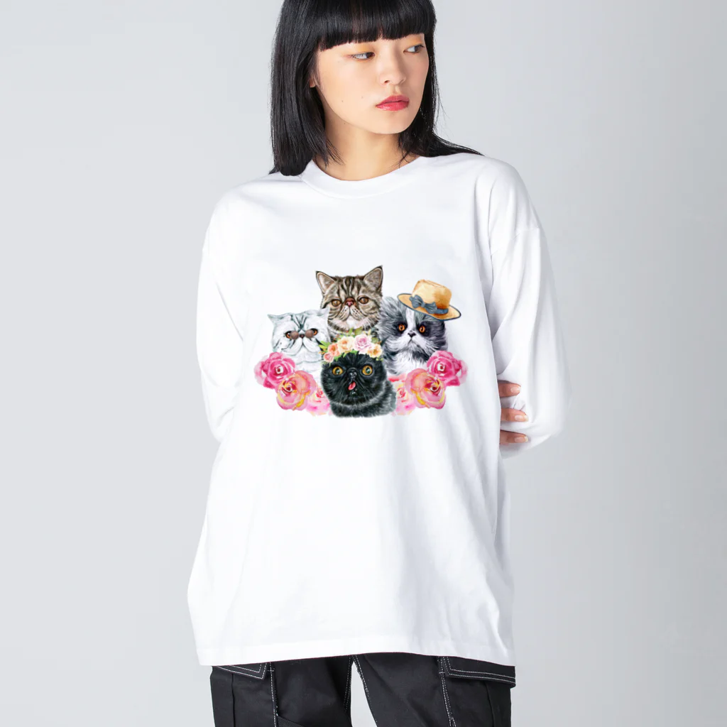 SANKAKU DESIGN STOREの仲良し！ぺちゃかわ猫ちゃんたちのバカンス。 Big Long Sleeve T-Shirt