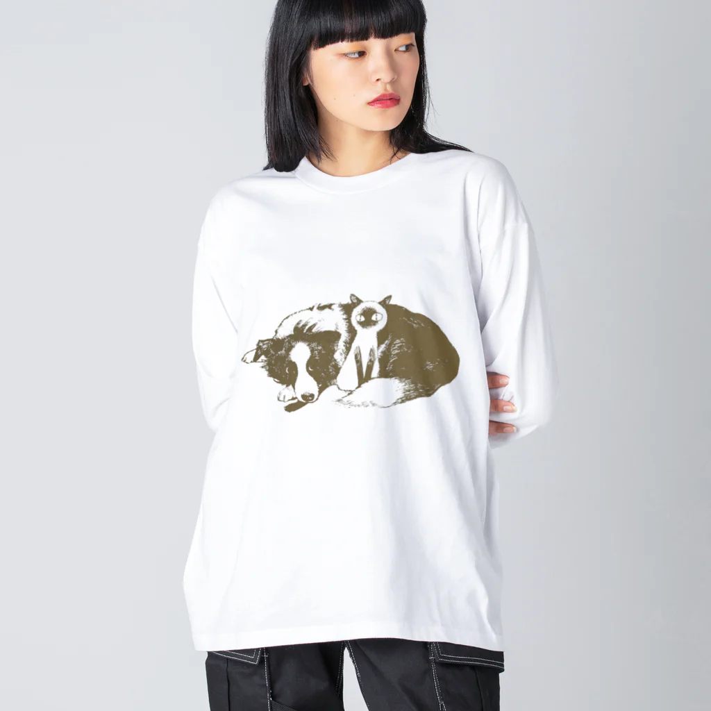 ほそぼそタイムスのいぬちゃんねこちゃん ビッグシルエットロングスリーブTシャツ